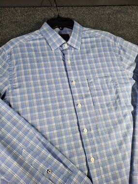 Untuckit Mens Shirt Size Medium Blue Plaid Button Up Long Sleeve Nylon